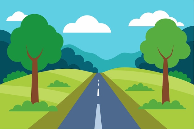 una pintura de una carretera con árboles y una carretera
