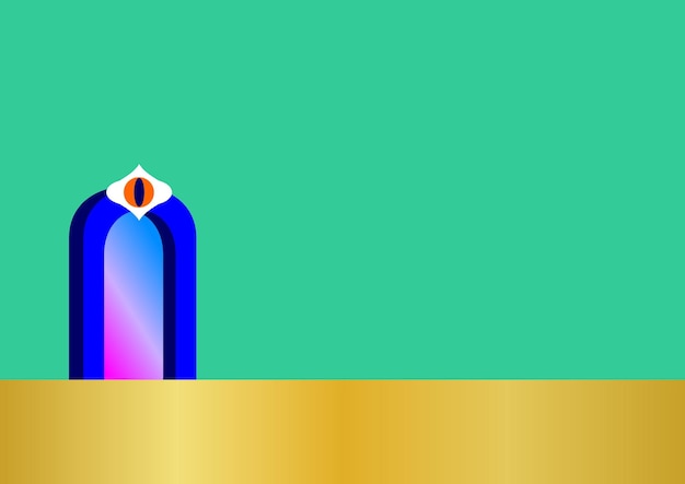 una pintura de una casa con un fondo azul y verde