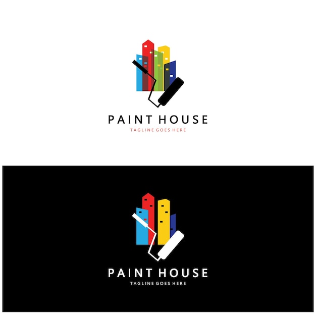 pintura de casa con logotipo con una mezcla de pinceles y rodillos para pintura de pared de casa diseño pintura de casa