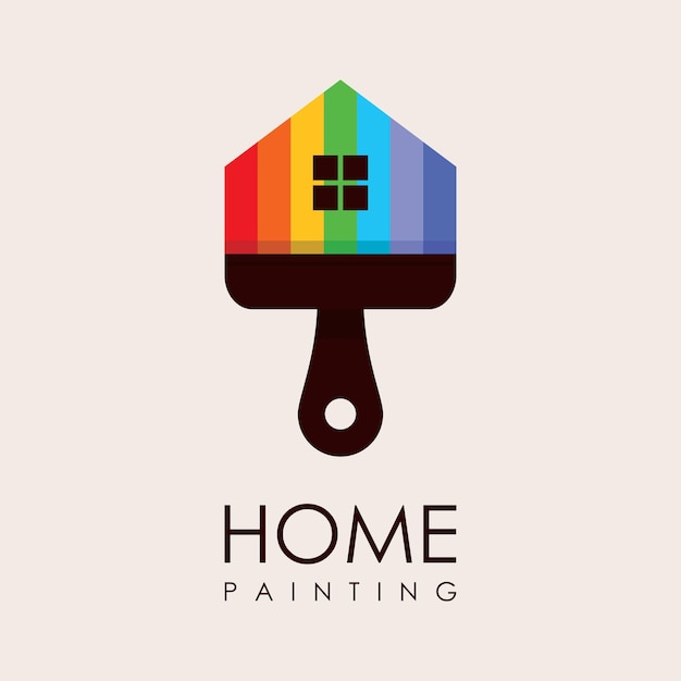 Pintura casera con idea de logotipo de arco iris y pincel