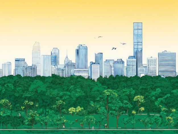 una pintura de una ciudad con una ciudad en el fondo