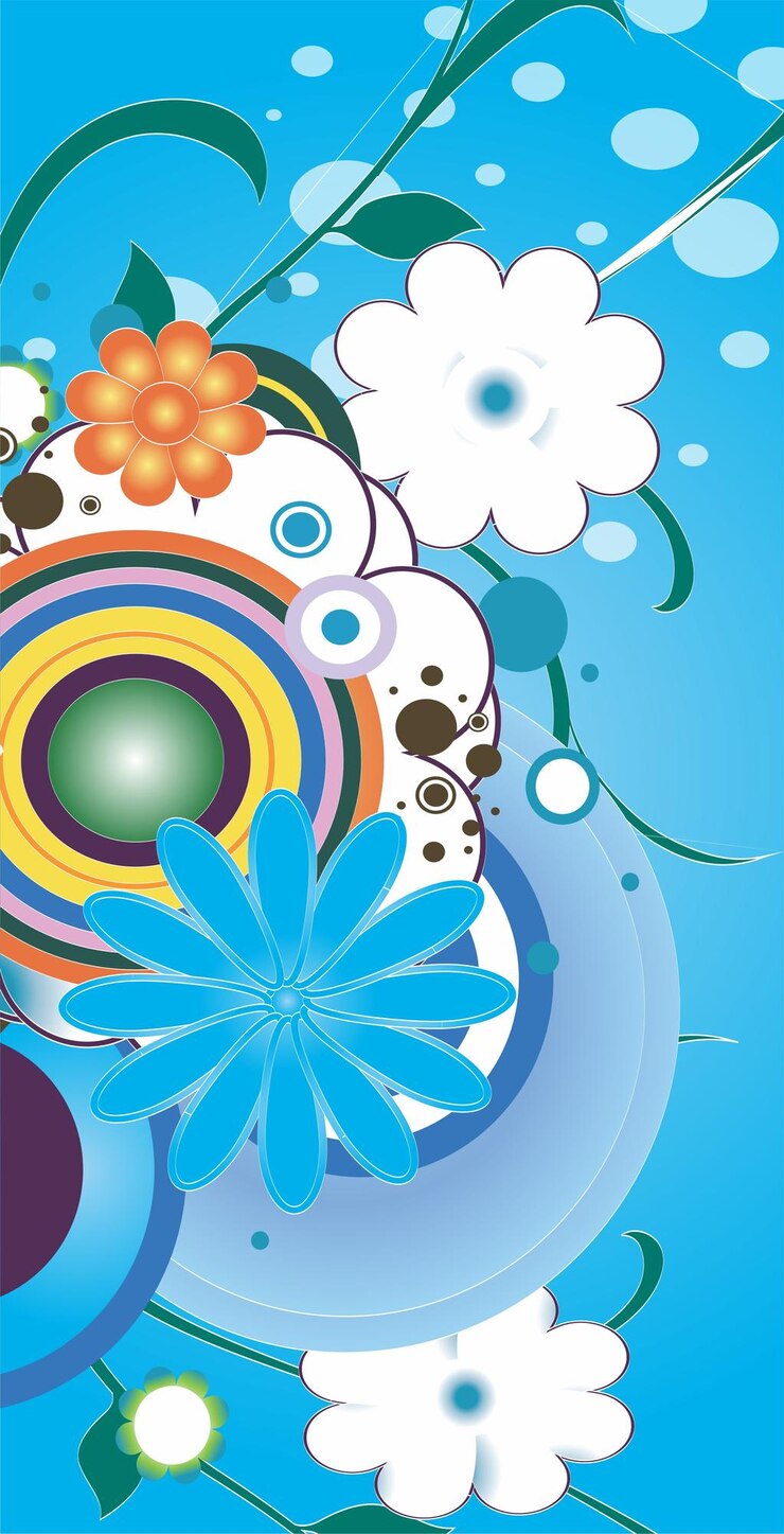 Vector una pintura colorida con flores y un fondo azul