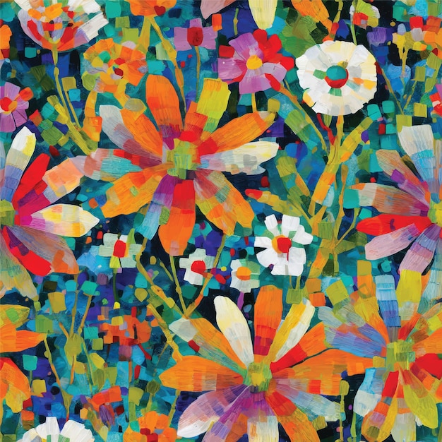 una pintura colorida de flores con la palabra primavera en ella