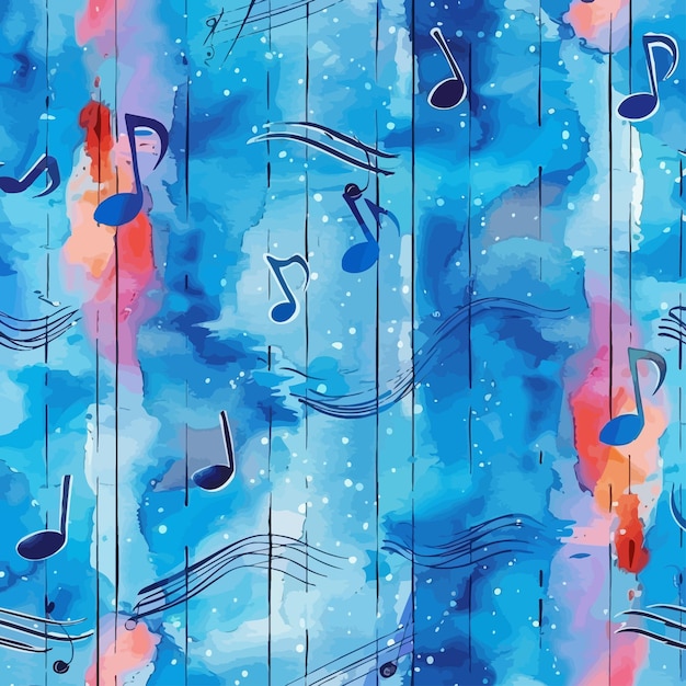 Vector una pintura colorida de notas de música y música en un fondo azul