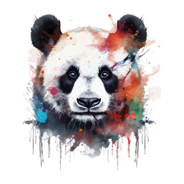 Vector una pintura colorida de un oso panda con una nariz negra.