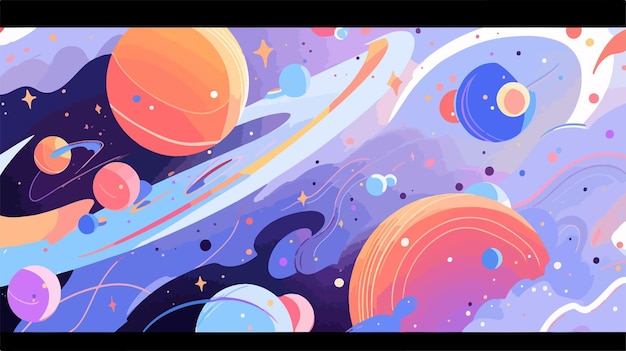una pintura colorida de planetas y planetas con un fondo de espacio
