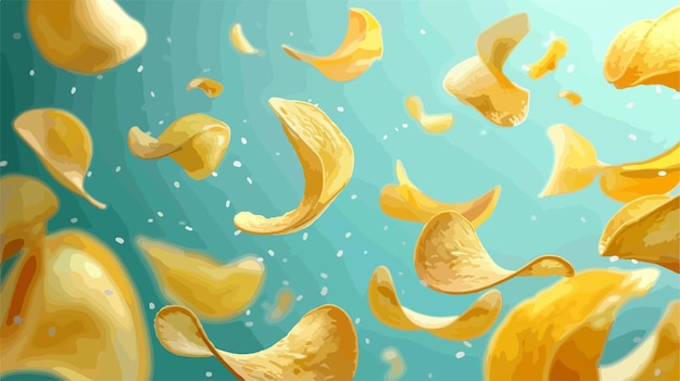 Vector una pintura de conchas amarillas y naranjas volando en el aire