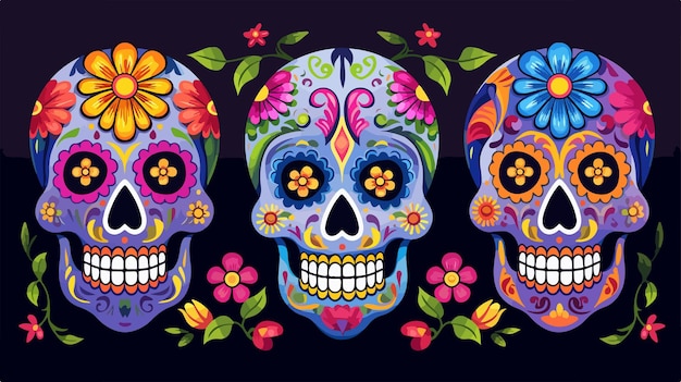 una pintura de cráneos y flores