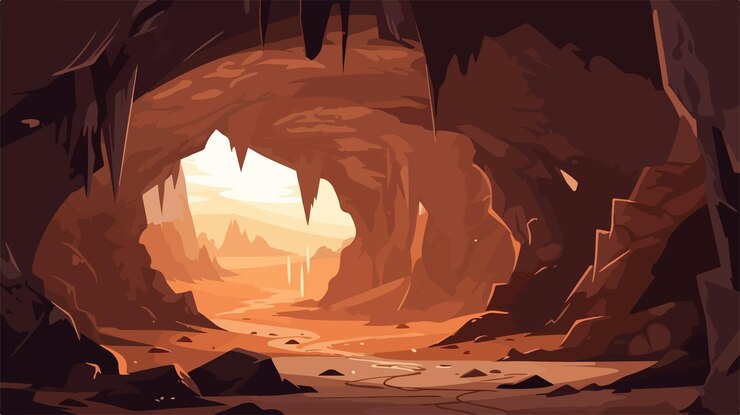 Vector una pintura de una cueva con una luz en el interior