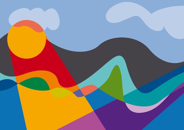 Pintura digital Abstracto geométrico colorido fondo vectorial con agua y mar