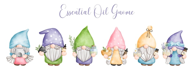 Vector pintura digital acuarela aceite esencial con gnome día de spa con pancarta gnome