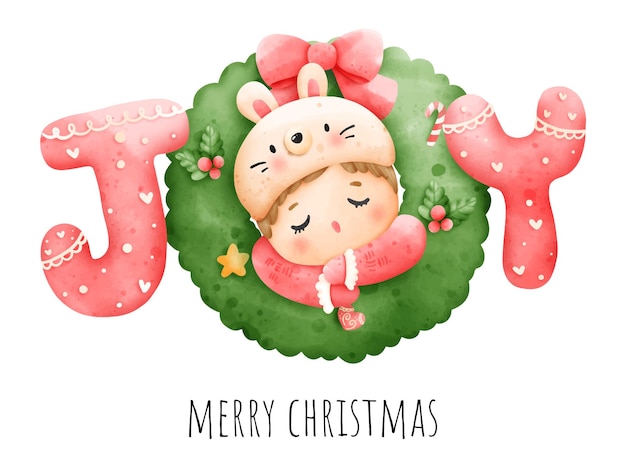 Pintura digital acuarela Tarjeta de Navidad para bebé. Vector de bebé de Navidad.