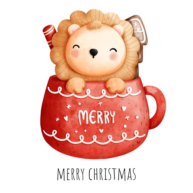 Pintura digital Animal de Navidad en taza de Navidad aislado sobre fondo blanco