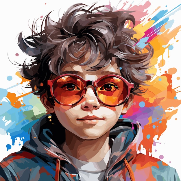 Pintura digital de un joven con gafas de sol y sudadera con capucha