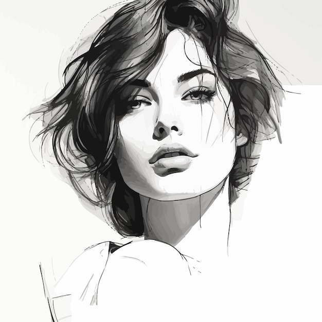 Vector pintura digital mujer dibujando retrato