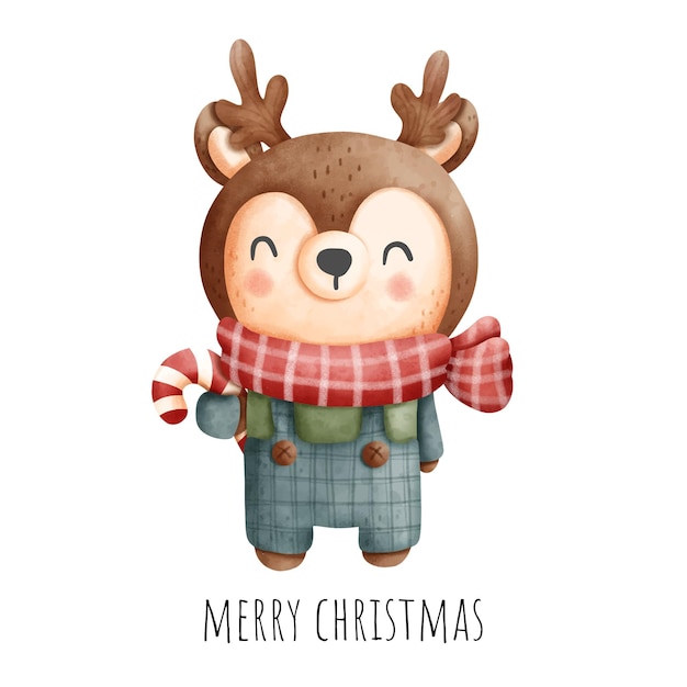 Pintura digital, Reno de Navidad aislado sobre fondo blanco.