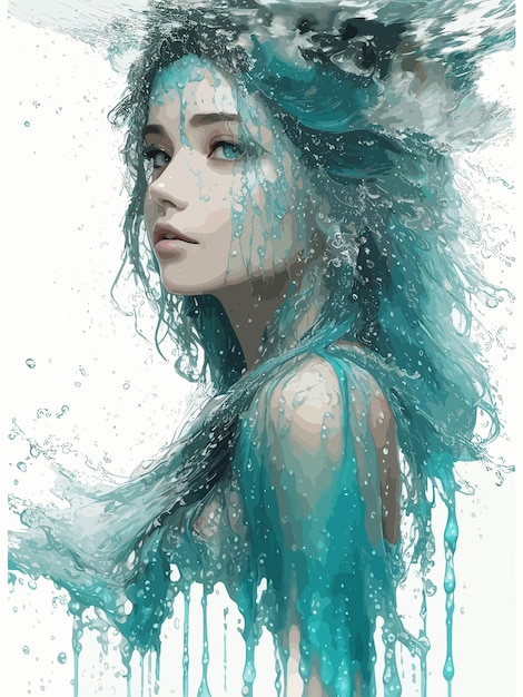 Vector una pintura digital de una sirena con cabello azul y cabeza de pez.