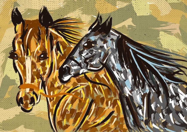 Vector la pintura de dos caballos