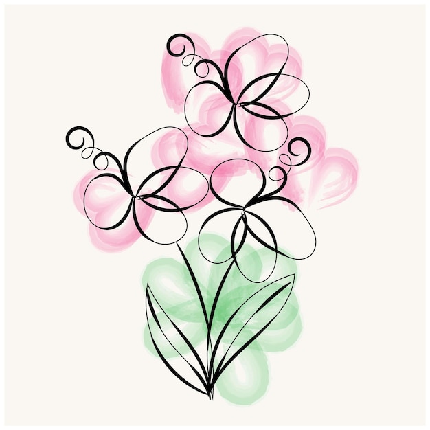 una pintura de una flor con colores verdes y rosados