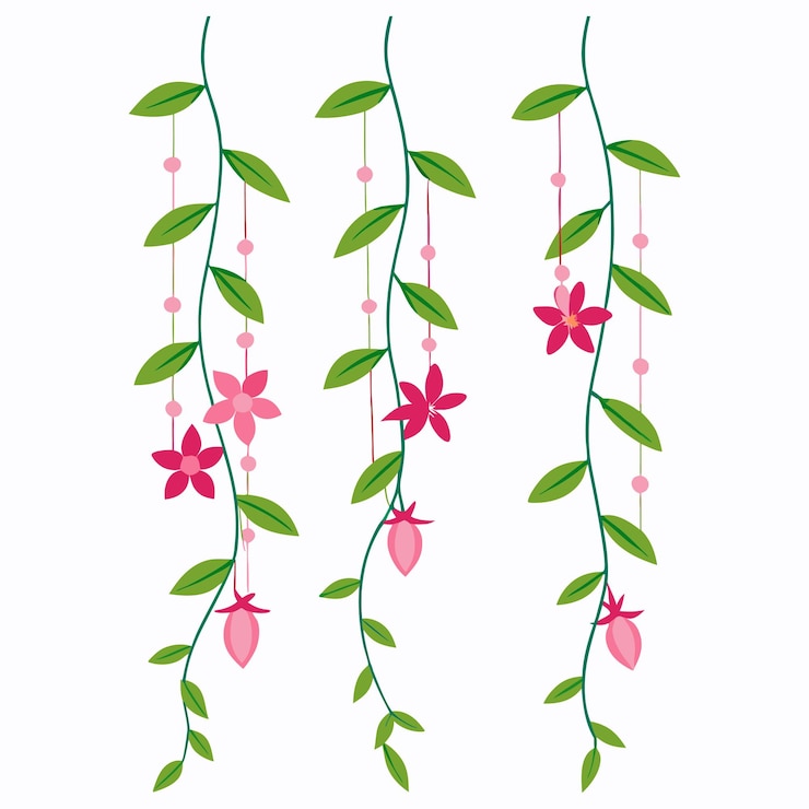 Vector una pintura de una flor con flores rosas y hojas verdes