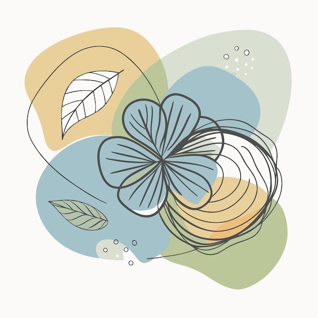 una pintura de una flor y hojas con un fondo azul