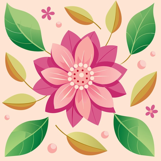 una pintura de una flor con hojas rosas y verdes