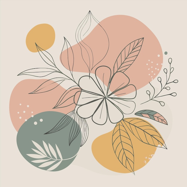 una pintura de flores y hojas con un círculo de hojas