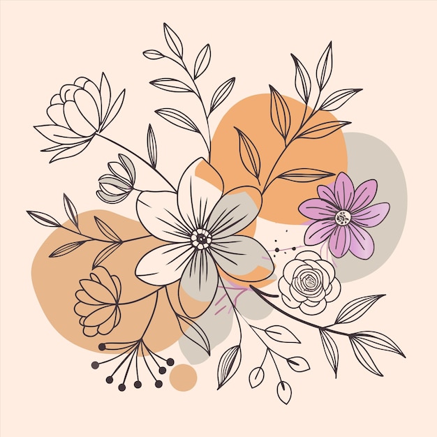 una pintura de flores y hojas con un fondo rosa