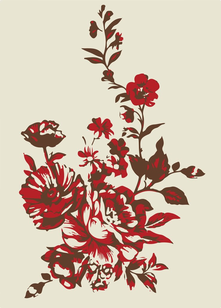 una pintura de flores con la palabra roja en ella