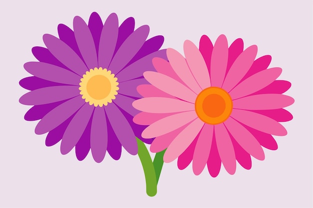 una pintura de flores rosadas y púrpuras con un tallo verde