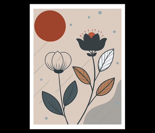 una pintura de flores con el sol detrás de ellas