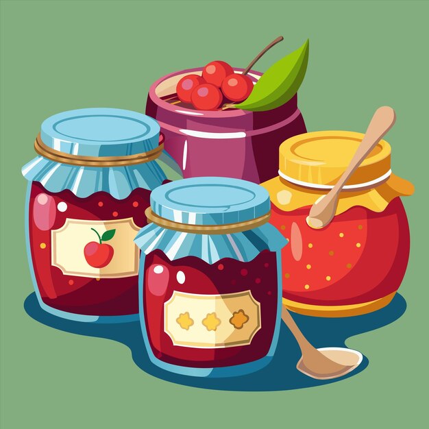 una pintura de frascos de mermelada y mermeladas
