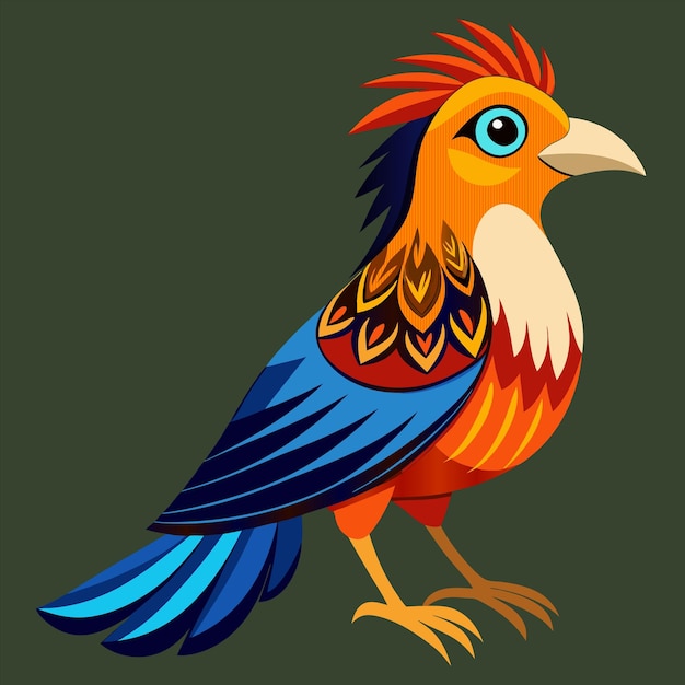 una pintura de un gallo colorido con una melena roja