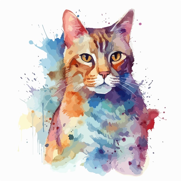 Una pintura de un gato con un ojo amarillo y un fondo azul.