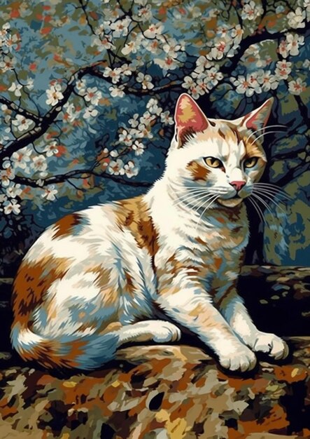 Vector pintura del genio gato van gogh los colores atractivos llaman la atención al máximo