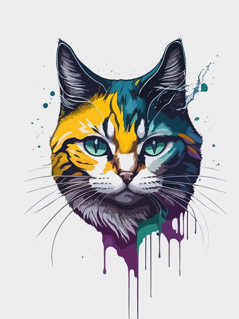 una pintura hiperrealista de un lindo gato colorido arte de acuarela dibujo vectorial