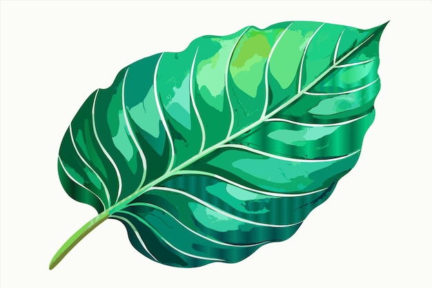 una pintura de una hoja verde con un fondo azul