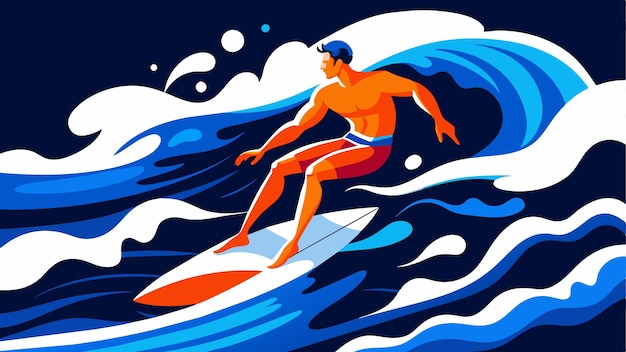 una pintura de un hombre surfeando en el océano con una imagen de un hombre surfando