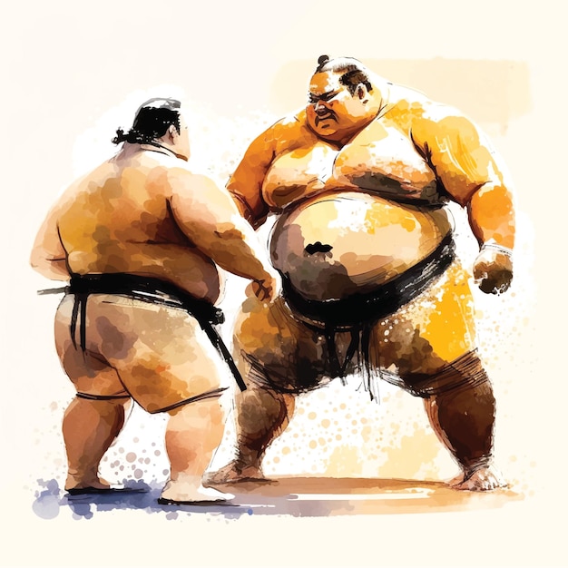 Pintura de ilustración de pintura de acuarela de partido de luchador de sumo