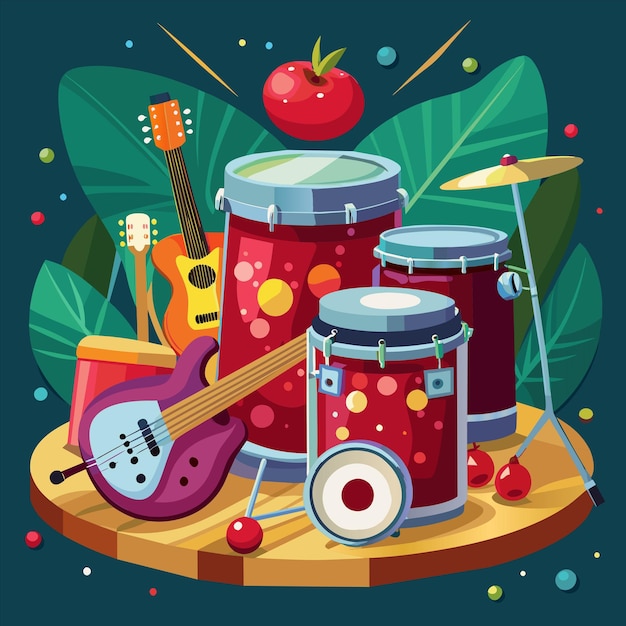 una pintura de una jarra con una guitarra y una jarra de mermelada en ella