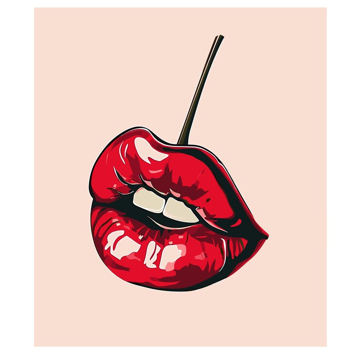 Vector una pintura de labios rojos y blancos con un palillo de dientes en el medio