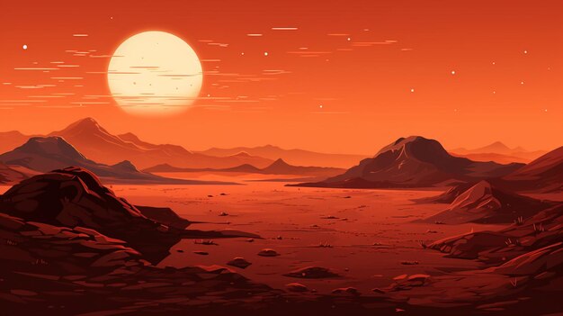 Vector una pintura de una luna roja sobre un paisaje nevado