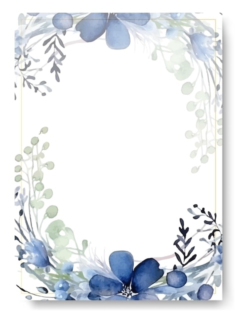 Vector pintura a mano de arreglo floral de begonia azul sobre fondo de invitación de boda borde de marco