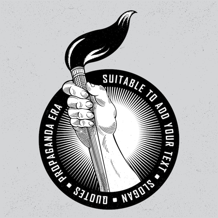 Vector pintura de la mano de la vendimia con la insignia del logotipo del cepillo