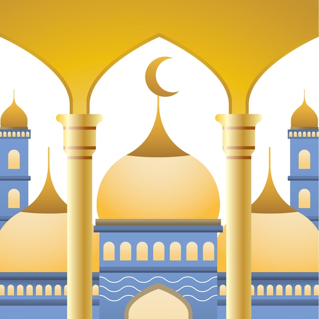 Vector una pintura de una mezquita con una mezquita azul en el fondo