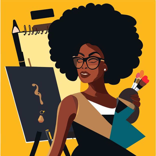 Vector pintura de mujer negra dibujada a mano plana elegante pegatina de dibujos animados icono concepto ilustración aislada