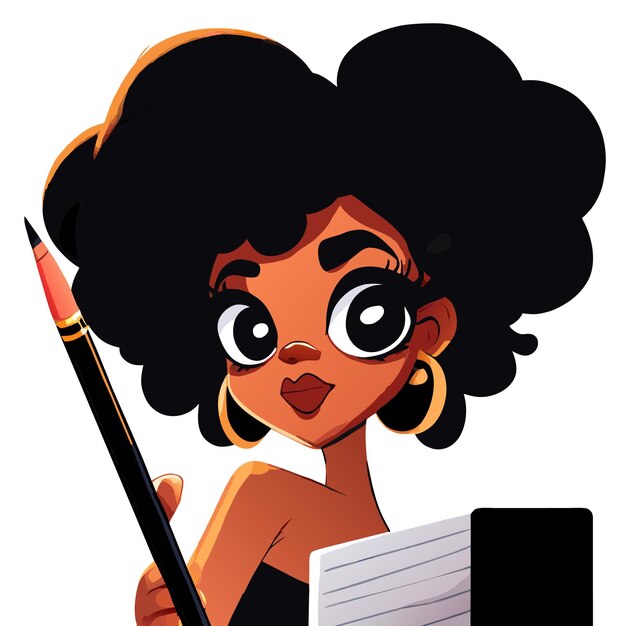 Vector pintura de mujer negra dibujada a mano plana elegante pegatina de dibujos animados icono concepto ilustración aislada