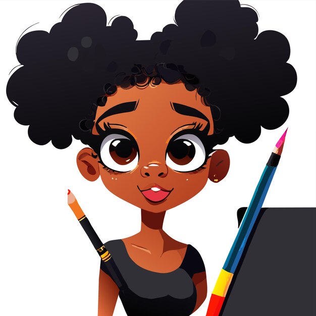 Pintura de mujer negra dibujada a mano plana elegante pegatina de dibujos animados icono concepto ilustración aislada