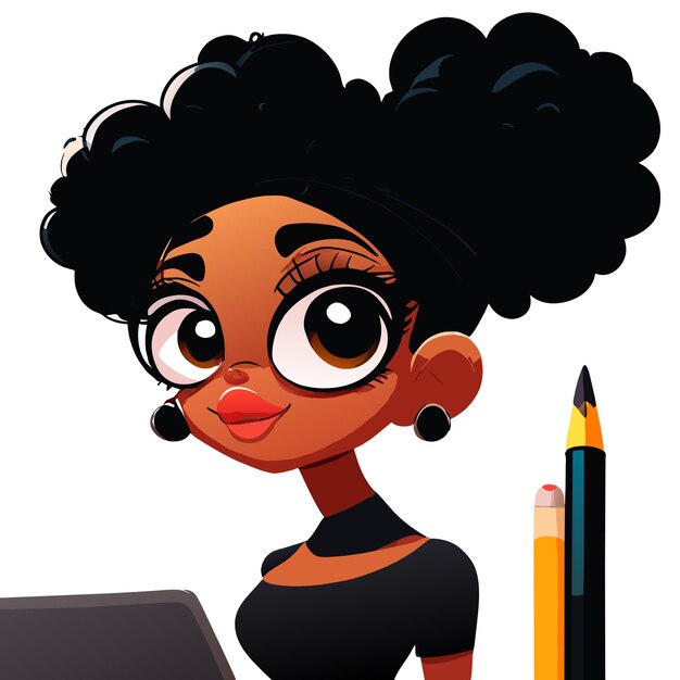 Vector pintura de mujer negra dibujada a mano plana elegante pegatina de dibujos animados icono concepto ilustración aislada
