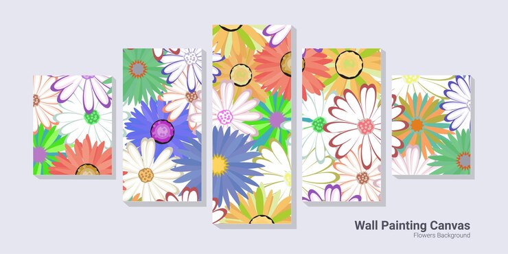 Vector pintura mural lienzo flores fondo